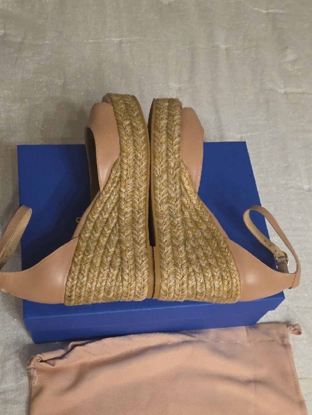 Stuart Weitzman Leather Blush Tan Espadrille Wedge Sandals with Ankle Strap 8.5 - Picture 4 of 16